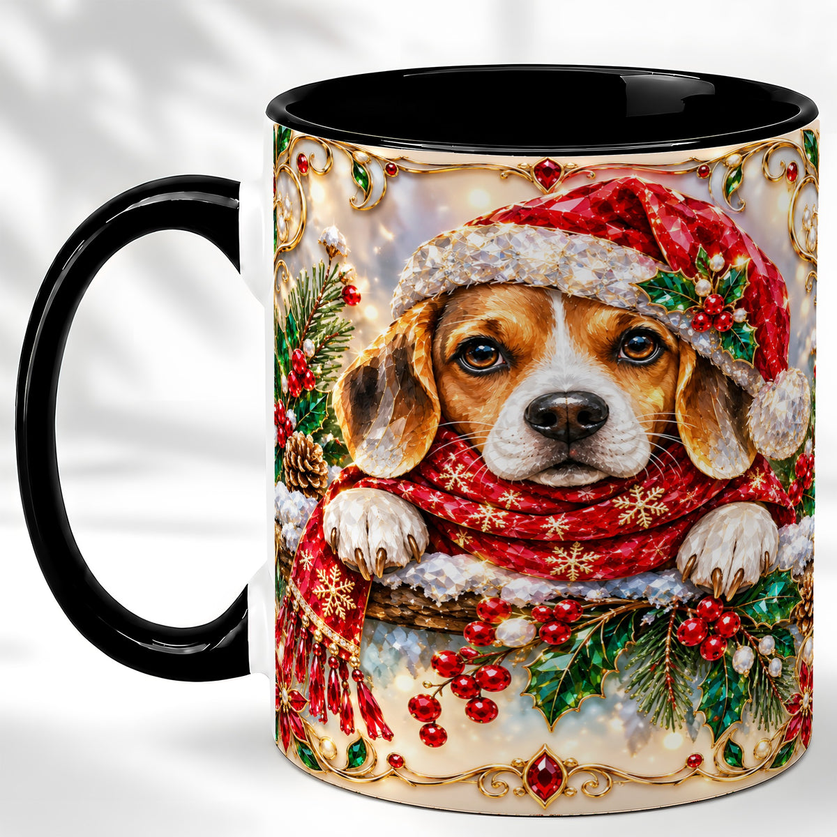 #pl[11oz|Black] Christmas Beagle Coffee Mug, Holiday Puppy Mug, Ceramic Cup