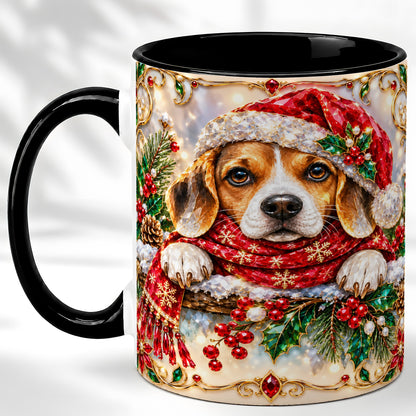 #pl[11oz|Black] Christmas Beagle Coffee Mug, Holiday Puppy Mug, Ceramic Cup