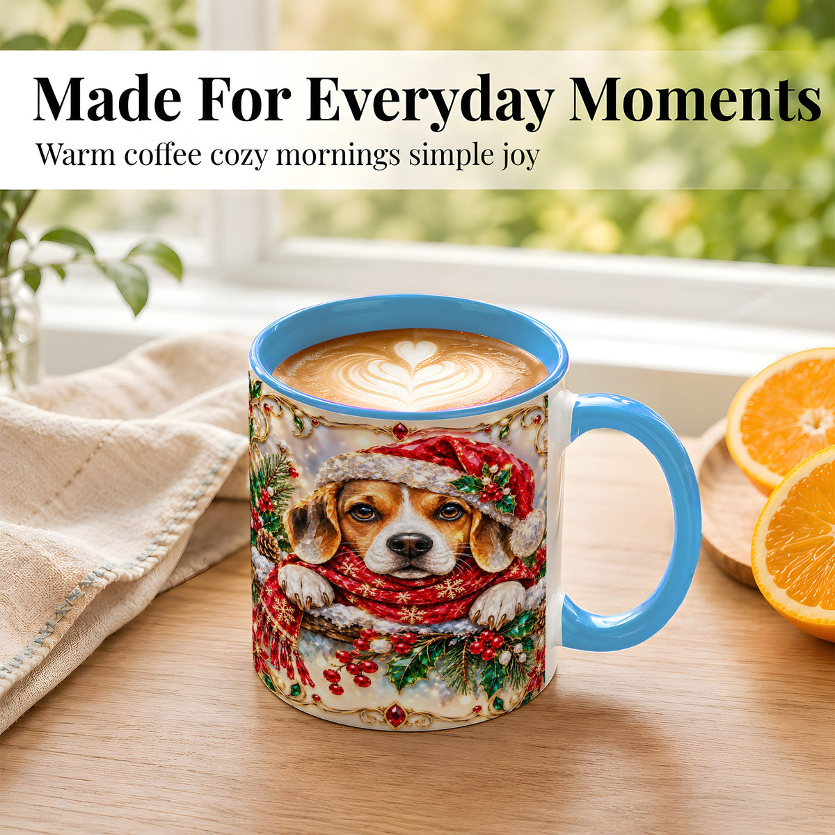 #pl[11oz|Blue] Christmas Beagle Coffee Mug, Holiday Puppy Mug, Ceramic Cup