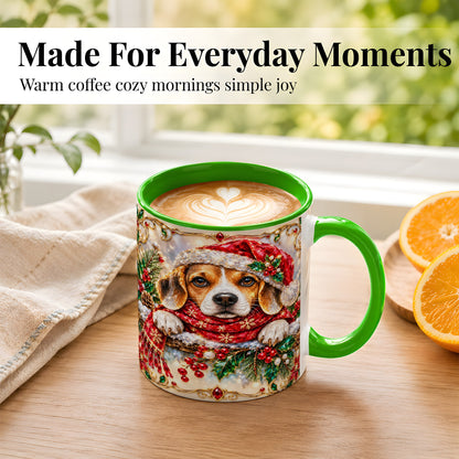 #pl[11oz|Green] Christmas Beagle Coffee Mug, Holiday Puppy Mug, Ceramic Cup