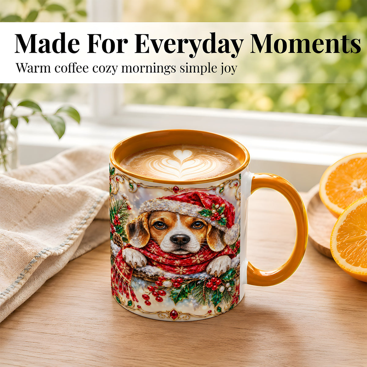 #pl[11oz|Orange] Christmas Beagle Coffee Mug, Holiday Puppy Mug, Ceramic Cup