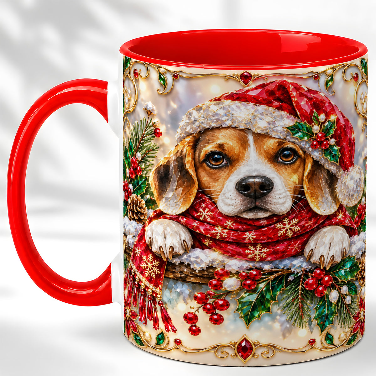 Christmas Beagle Coffee Mug, Holiday Puppy Mug, Ceramic Cup