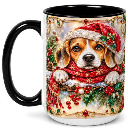 #pl[15oz|Black] Christmas Beagle Coffee Mug, Holiday Puppy Mug, Ceramic Cup