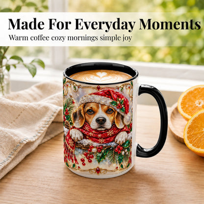 #pl[15oz|Black] Christmas Beagle Coffee Mug, Holiday Puppy Mug, Ceramic Cup