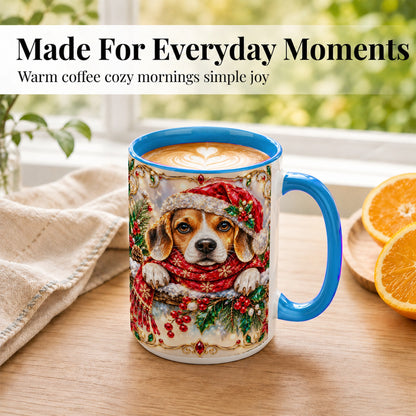 #pl[15oz|Blue] Christmas Beagle Coffee Mug, Holiday Puppy Mug, Ceramic Cup