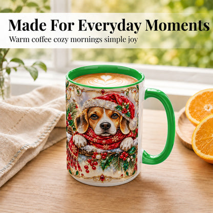 #pl[15oz|Green] Christmas Beagle Coffee Mug, Holiday Puppy Mug, Ceramic Cup