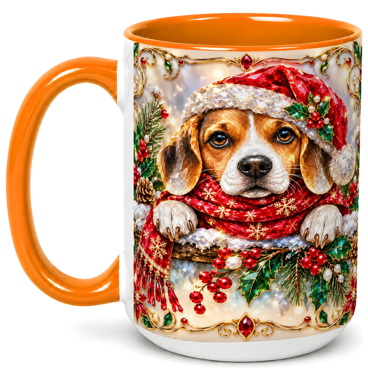 #pl[15oz|Orange] Christmas Beagle Coffee Mug, Holiday Puppy Mug, Ceramic Cup