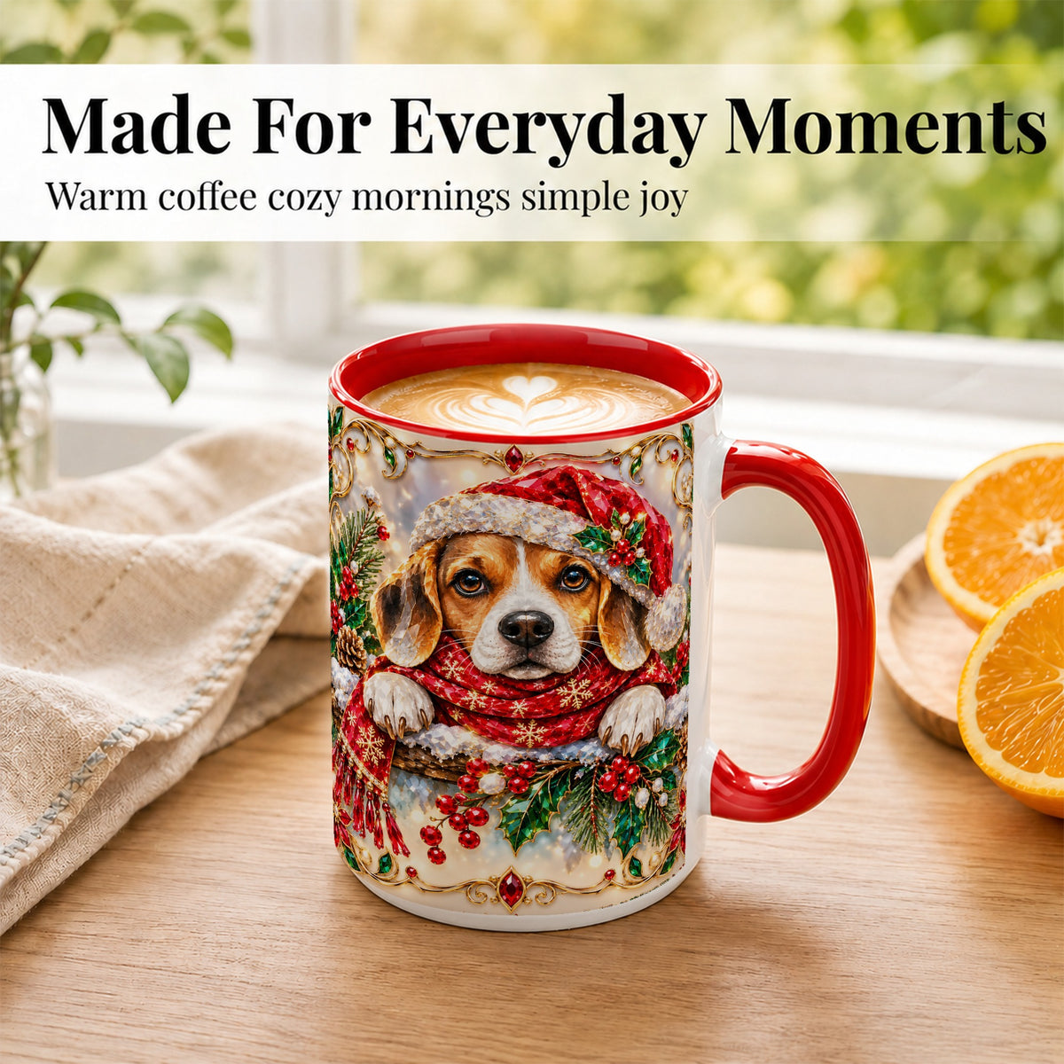 #pl[15oz|Red] Christmas Beagle Coffee Mug, Holiday Puppy Mug, Ceramic Cup