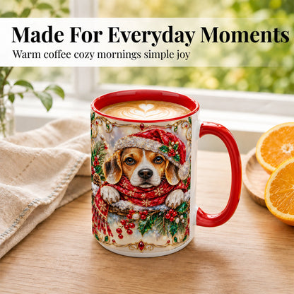 #pl[15oz|Red] Christmas Beagle Coffee Mug, Holiday Puppy Mug, Ceramic Cup