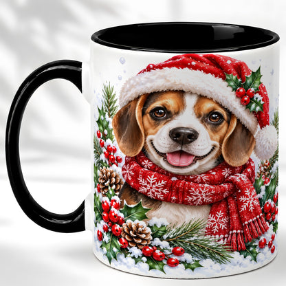 #pl[11oz|Black] Christmas Beagle Coffee Mug, Snowy Puppy Mug, Ceramic Cup