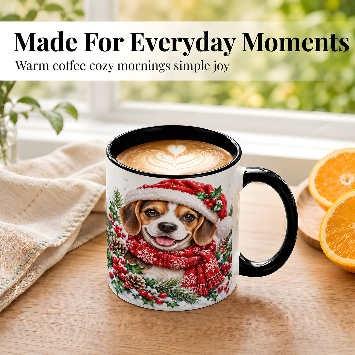 #pl[11oz|Black] Christmas Beagle Coffee Mug, Snowy Puppy Mug, Ceramic Cup