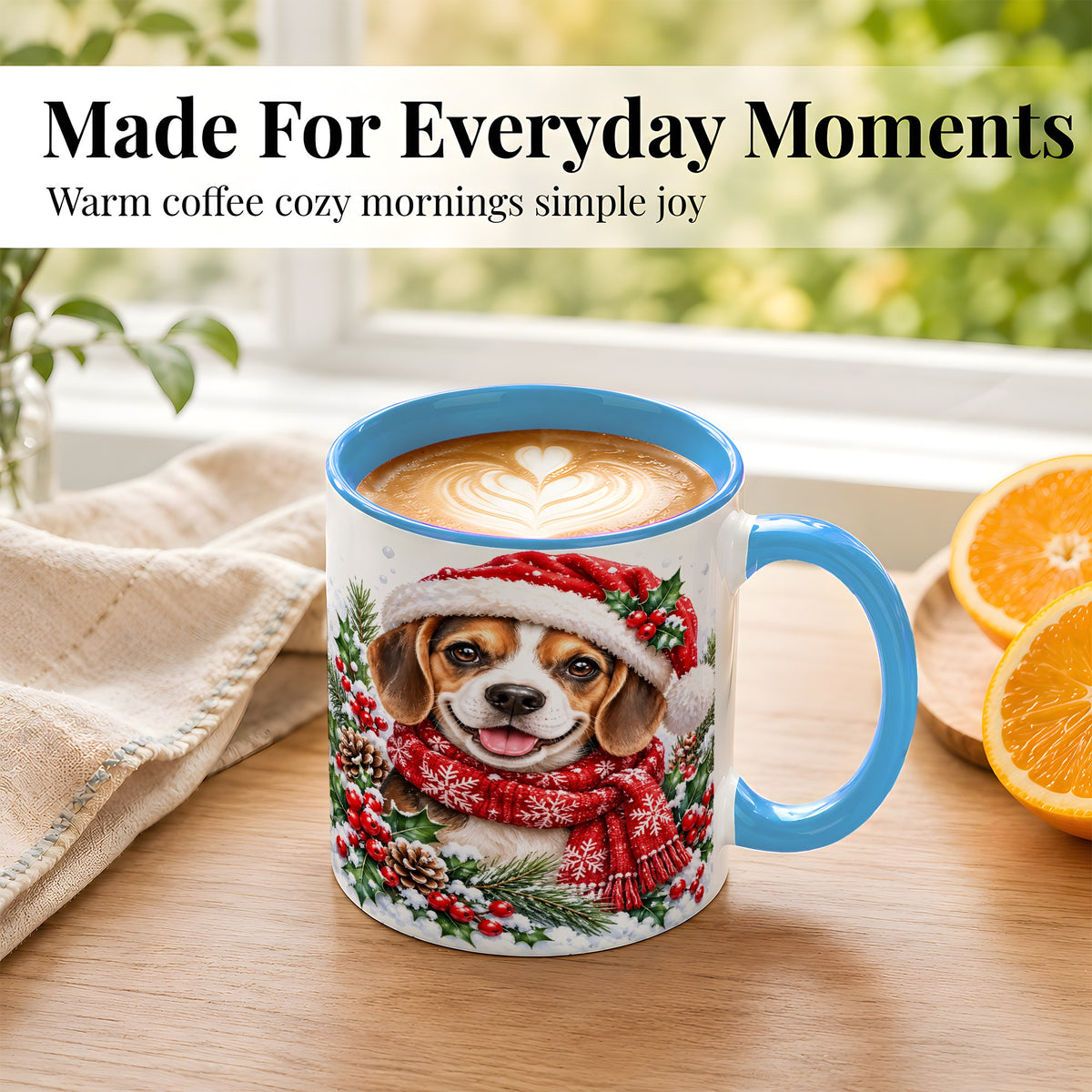 #pl[11oz|Blue] Christmas Beagle Coffee Mug, Snowy Puppy Mug, Ceramic Cup
