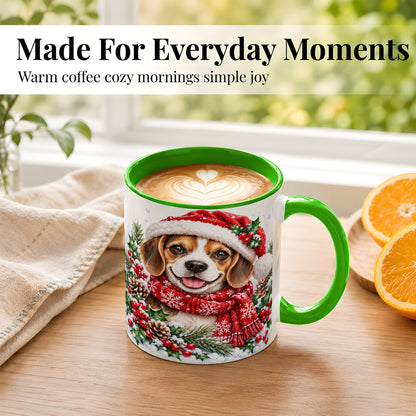 #pl[11oz|Green] Christmas Beagle Coffee Mug, Snowy Puppy Mug, Ceramic Cup