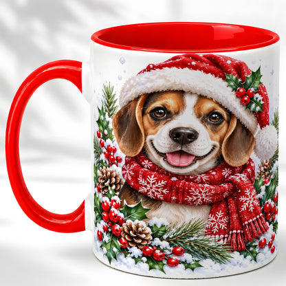 Christmas Beagle Coffee Mug, Snowy Puppy Mug, Ceramic Cup