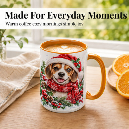 #pl[15oz|Orange] Christmas Beagle Coffee Mug, Snowy Puppy Mug, Ceramic Cup