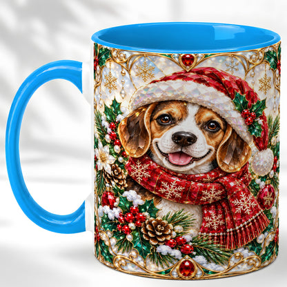 #pl[11oz|Blue] Jeweled Beagle Coffee Mug, Christmas Puppy Mug, Ceramic Cup