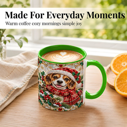 #pl[11oz|Green] Jeweled Beagle Coffee Mug, Christmas Puppy Mug, Ceramic Cup