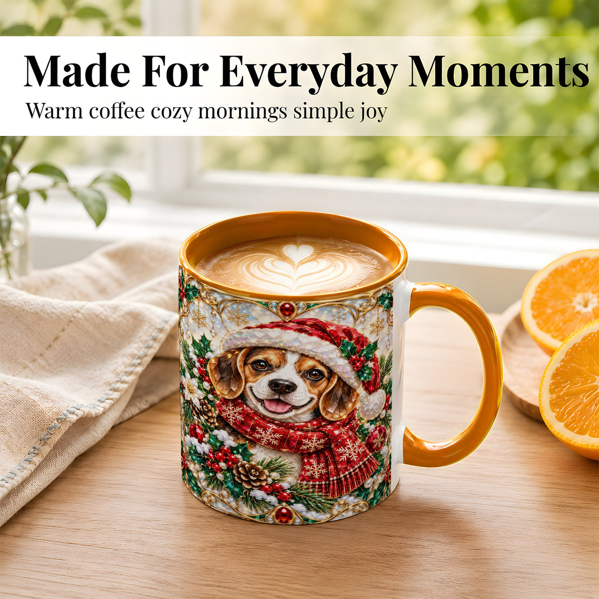 #pl[11oz|Orange] Jeweled Beagle Coffee Mug, Christmas Puppy Mug, Ceramic Cup