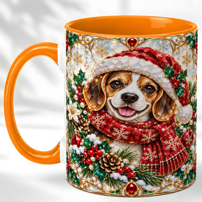 #pl[11oz|Orange] Jeweled Beagle Coffee Mug, Christmas Puppy Mug, Ceramic Cup