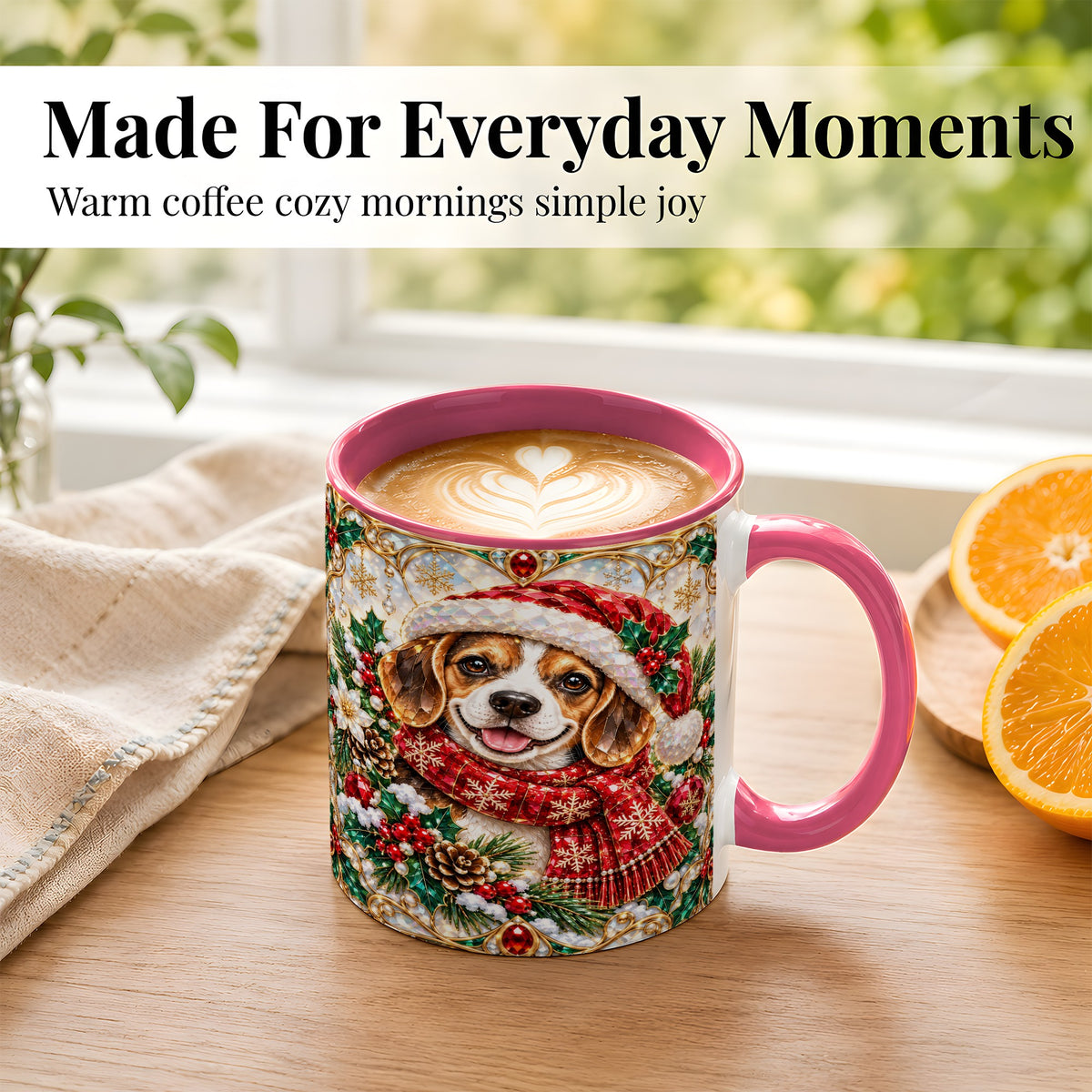 #pl[11oz|Pink] Jeweled Beagle Coffee Mug, Christmas Puppy Mug, Ceramic Cup