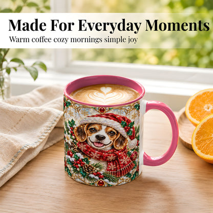 #pl[11oz|Pink] Jeweled Beagle Coffee Mug, Christmas Puppy Mug, Ceramic Cup