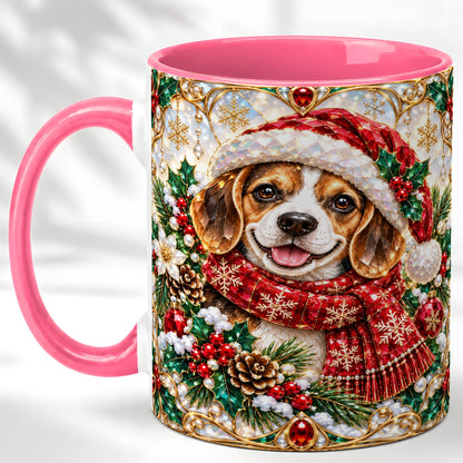 #pl[11oz|Pink] Jeweled Beagle Coffee Mug, Christmas Puppy Mug, Ceramic Cup