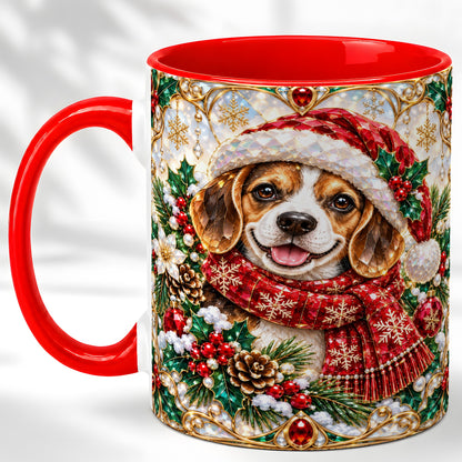 Jeweled Beagle Coffee Mug, Christmas Puppy Mug, Ceramic Cup