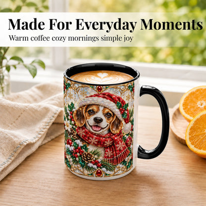 #pl[15oz|Black] Jeweled Beagle Coffee Mug, Christmas Puppy Mug, Ceramic Cup