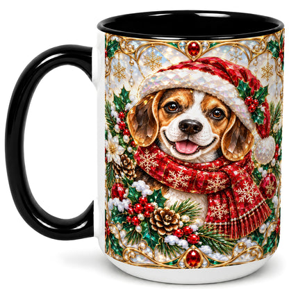 #pl[15oz|Black] Jeweled Beagle Coffee Mug, Christmas Puppy Mug, Ceramic Cup