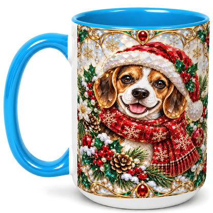 #pl[15oz|Blue] Jeweled Beagle Coffee Mug, Christmas Puppy Mug, Ceramic Cup