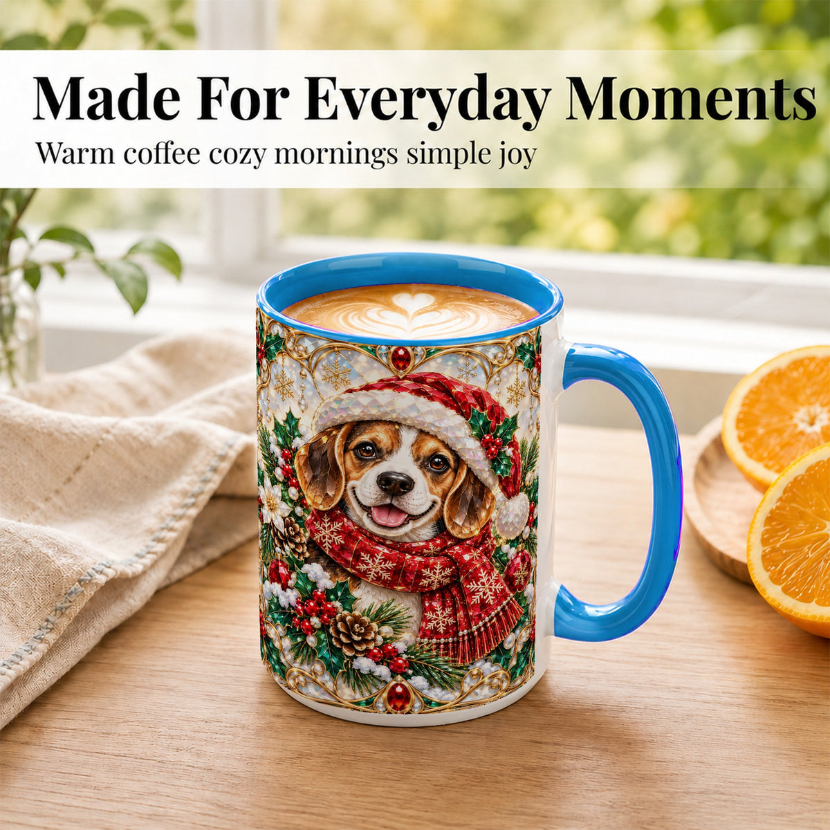 #pl[15oz|Blue] Jeweled Beagle Coffee Mug, Christmas Puppy Mug, Ceramic Cup