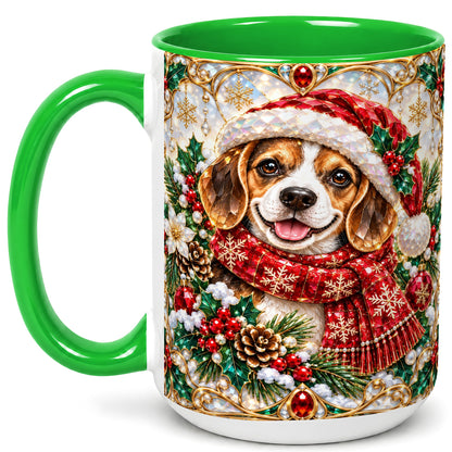 #pl[15oz|Green] Jeweled Beagle Coffee Mug, Christmas Puppy Mug, Ceramic Cup