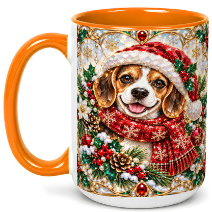 #pl[15oz|Orange] Jeweled Beagle Coffee Mug, Christmas Puppy Mug, Ceramic Cup