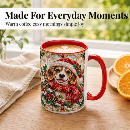 #pl[15oz|Red] Jeweled Beagle Coffee Mug, Christmas Puppy Mug, Ceramic Cup