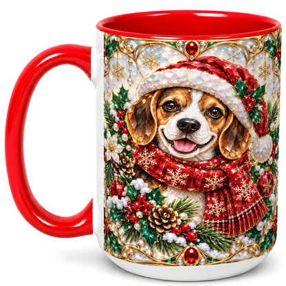 #pl[15oz|Red] Jeweled Beagle Coffee Mug, Christmas Puppy Mug, Ceramic Cup