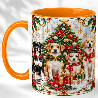 #pl[11oz|Orange] Christmas Dogs Coffee Mug, Holiday Pet Mug, Ceramic Cup