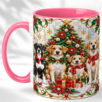 #pl[11oz|Pink] Christmas Dogs Coffee Mug, Holiday Pet Mug, Ceramic Cup