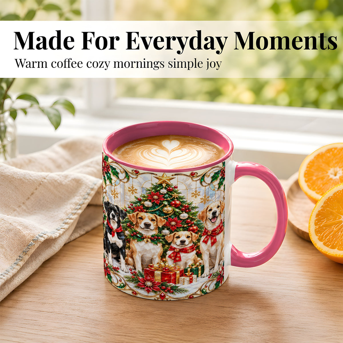 #pl[11oz|Pink] Christmas Dogs Coffee Mug, Holiday Pet Mug, Ceramic Cup