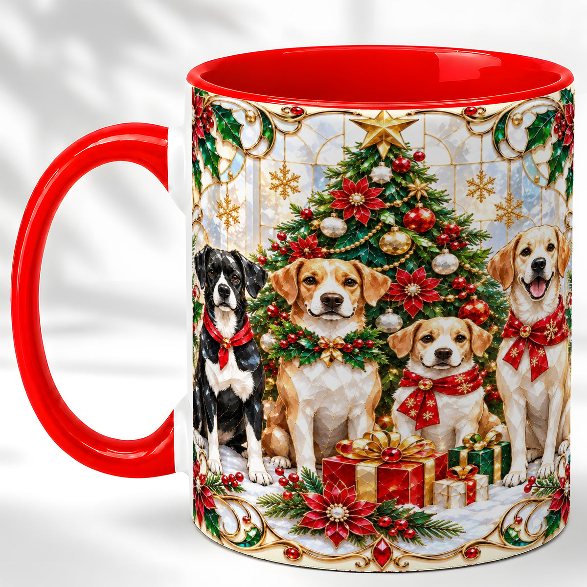Christmas Dogs Coffee Mug, Holiday Pet Mug, Ceramic Cup
