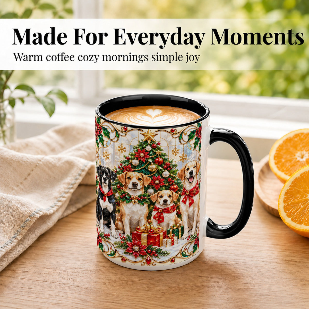 #pl[15oz|Black] Christmas Dogs Coffee Mug, Holiday Pet Mug, Ceramic Cup