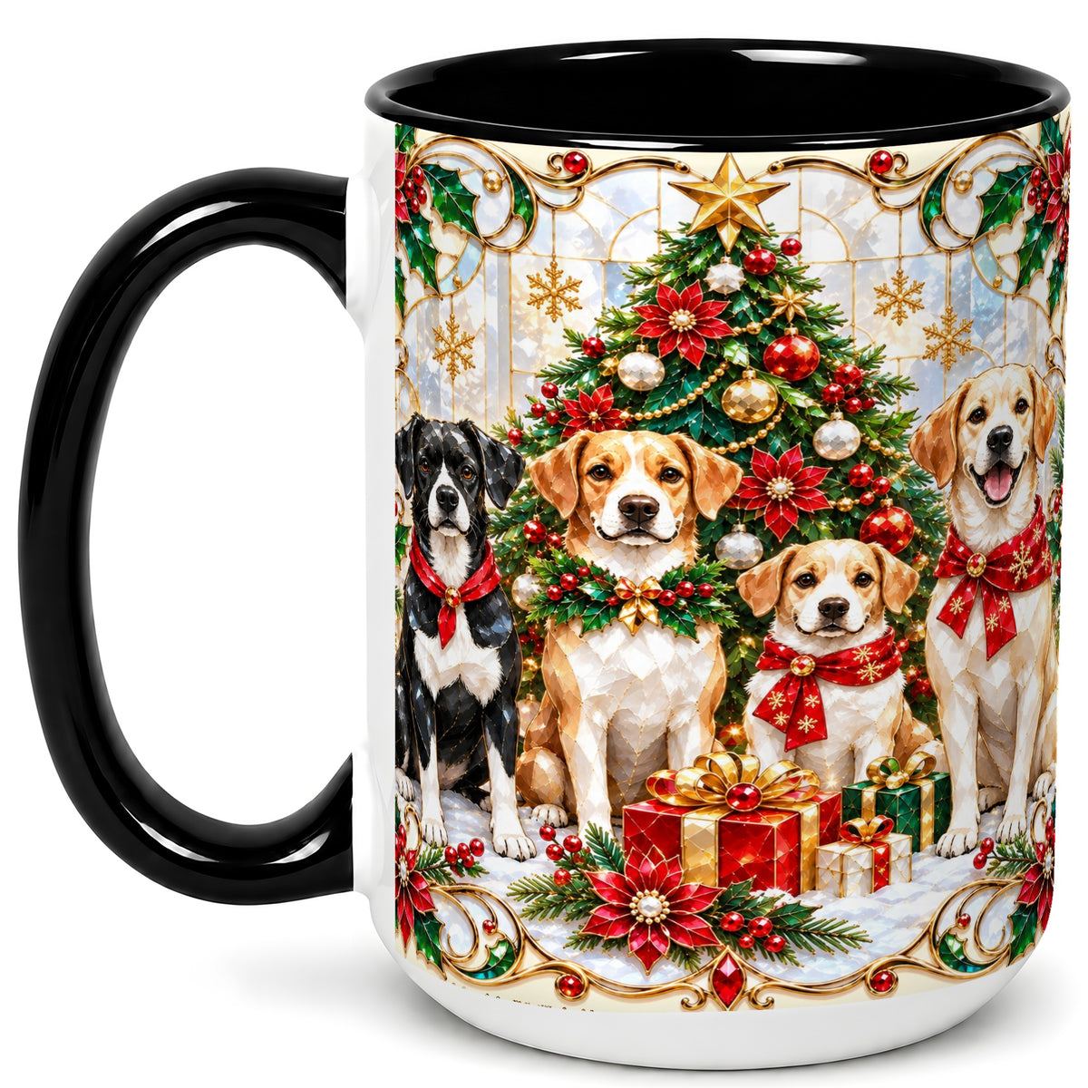 #pl[15oz|Black] Christmas Dogs Coffee Mug, Holiday Pet Mug, Ceramic Cup