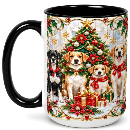 #pl[15oz|Black] Christmas Dogs Coffee Mug, Holiday Pet Mug, Ceramic Cup