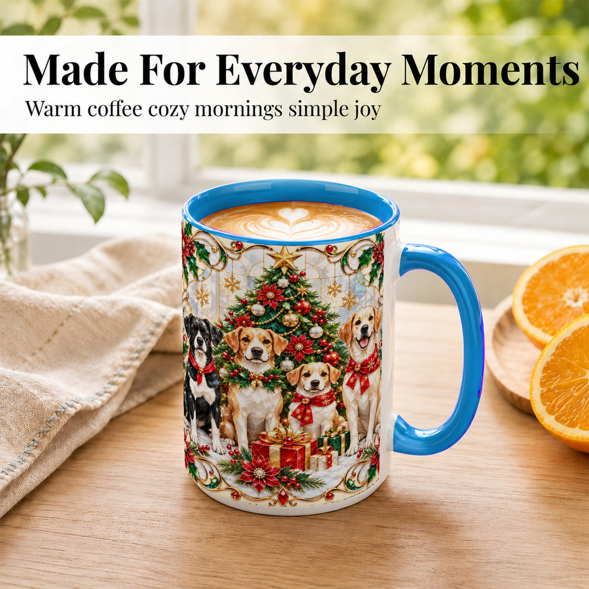 #pl[15oz|Blue] Christmas Dogs Coffee Mug, Holiday Pet Mug, Ceramic Cup