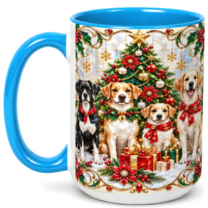 #pl[15oz|Blue] Christmas Dogs Coffee Mug, Holiday Pet Mug, Ceramic Cup