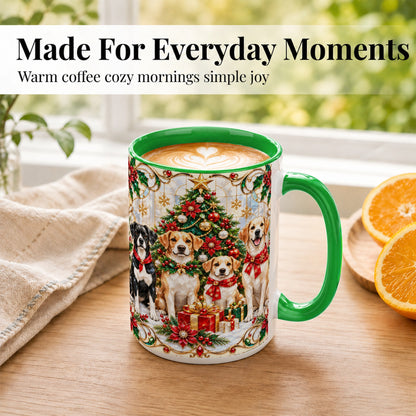 #pl[15oz|Green] Christmas Dogs Coffee Mug, Holiday Pet Mug, Ceramic Cup