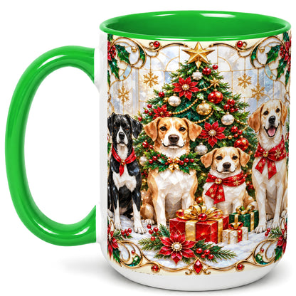 #pl[15oz|Green] Christmas Dogs Coffee Mug, Holiday Pet Mug, Ceramic Cup