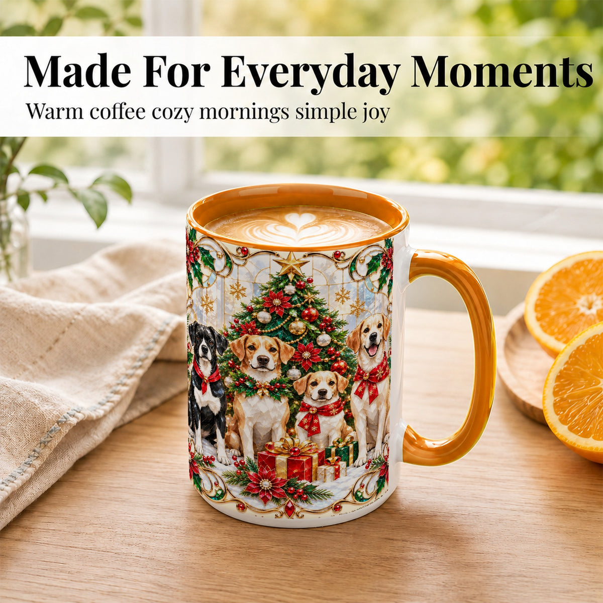 #pl[15oz|Orange] Christmas Dogs Coffee Mug, Holiday Pet Mug, Ceramic Cup