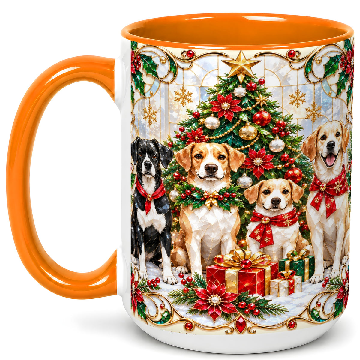 #pl[15oz|Orange] Christmas Dogs Coffee Mug, Holiday Pet Mug, Ceramic Cup