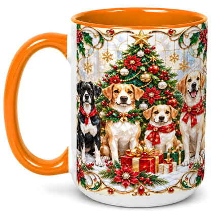 #pl[15oz|Orange] Christmas Dogs Coffee Mug, Holiday Pet Mug, Ceramic Cup