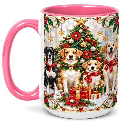#pl[15oz|Pink] Christmas Dogs Coffee Mug, Holiday Pet Mug, Ceramic Cup